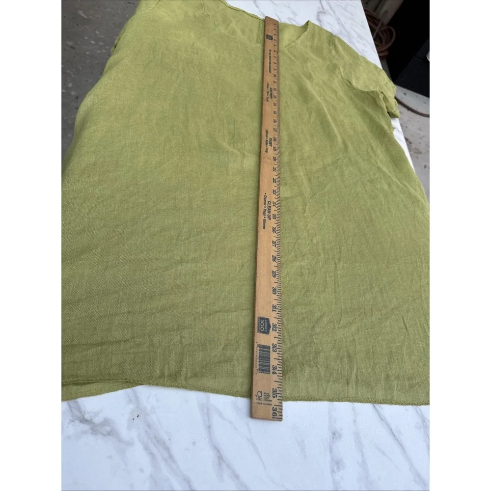 Made in Italy Linen Lagenlook Tunic Dress Chartreuse Asymmetrical Ruched Yellow
